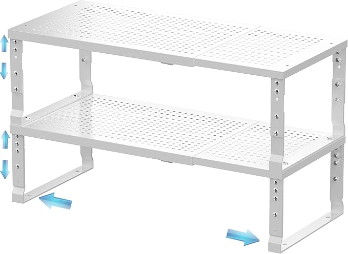 Expandable Spice Rack & Kitchen Cabinet Organizer - Stackable, Adjustable Shelves for Cabinets, Countertops, Cupboards & Pantries(2 Packs/Medium/White) by Unknown