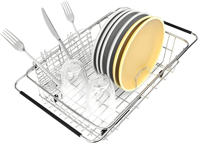 304 Stainless Steel Drying Rack, Expandable, Adjustable Inside The Sink (up to 9 Upright Utensils) | Adjustable Sink Dish Drying Rack, Expandable Stainless Steel Organizer, Fits Most Sinks, Holds Up to 9 Upright Utensils by BTLATHA