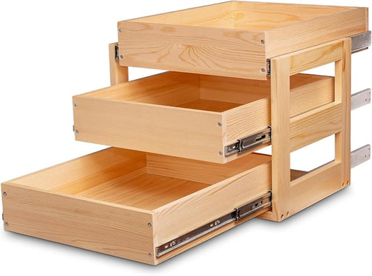 Pull Out Drawers For Cabinets, 23''W×21''D×19''H Soft Close Slide Out Wood Shelves Storage Organizer for Kitchen, 3-Tier, Finished, Heavy-Duty, Bottom Assembly by Mulush