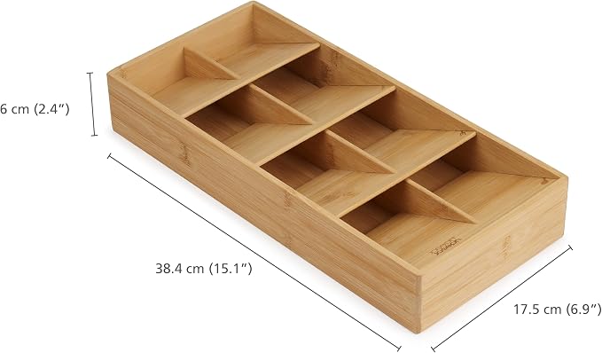 Joseph Joseph Drawer Store Large Compact Flatware, Silverware, Cutlery Drawer Organizer, 8 compartments, Holds 48 Pieces, Bamboo - Image 3