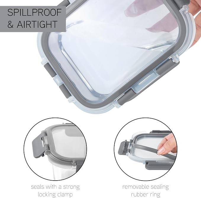 COOK WITH COLOR Premium 32-Pc. Borosilicate Glass Food Container Set with Dividers - 4 Rectangles, 8 Rounds, 4 Squares - Leakproof Lids - Meal Prep, Storage, Ombre Grey - Image 4