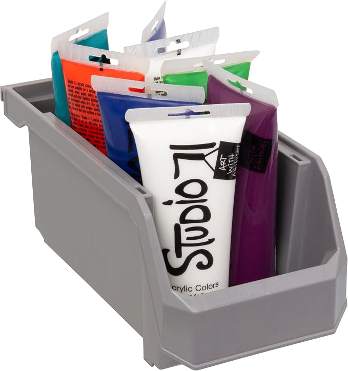 Medium Stackable Plastic Storage Bins, 8-Pack, Gray | Open-Front Stackable Bins For Garage, Pantry, Closet & Office, 11"L X 5,5"W X 5"H, Nests When Empty, Durable Plastic, - Image 6