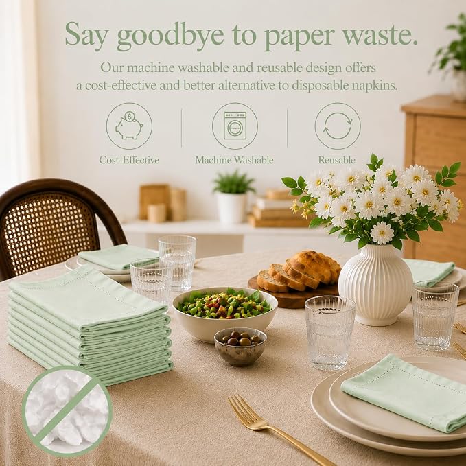 Cotton Cloth Napkins Set of 12, 18x18 Cotton Napkin Cloth Washable, Soft, Reusable Napkins for Wedding, Parties, Christmas, Thanksgiving, Everyday Use (Green) - ALPHA Living HOME - Image 3