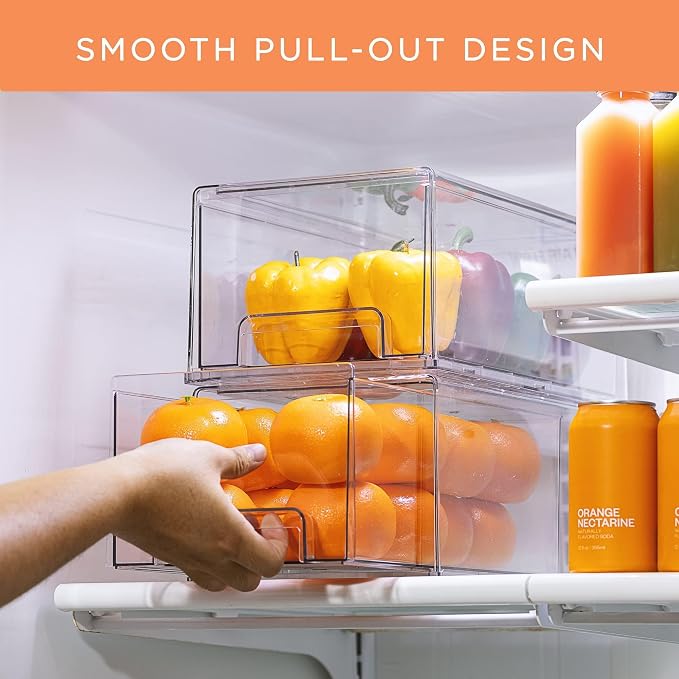 Sorbus Plastic Storage Bins Stackable Clear Pantry Organizer Box Bin for Organizing Kitchen Fridge, Food, Snack Pantry, Fruit, Vegetables, Bathroom, Wide & Narrow Deep (6 Pack) - Image 3