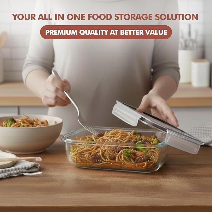 Razab 16 Pc (Set of 8) 30 Oz Glass Meal Prep Containers with Lids, Airtight Large Glass Food Storage Containers, Reusable Leak Proof BPA Free, Freezer to Oven and Dishwasher Safe - Image 7
