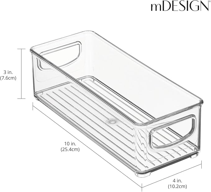 mDesign Plastic Bathroom Storage Container Bins w/ Handles - Closet, Cabinet, Vanity, Cupboard Shelf Organization, Hair Tools Accessory Organizer - Ligne Collection; Clear, 10x4x3 (Pack of 2) - Image 5