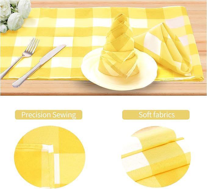 Buffalo Plaid Table Napkins Set of 25 Checkered Cloth Napkins 17x17 inch Washable Dinner Gingham Pattern Napkins Soft Napkins for Wedding Party Dining Banquet(Yellow and White) - Image 3