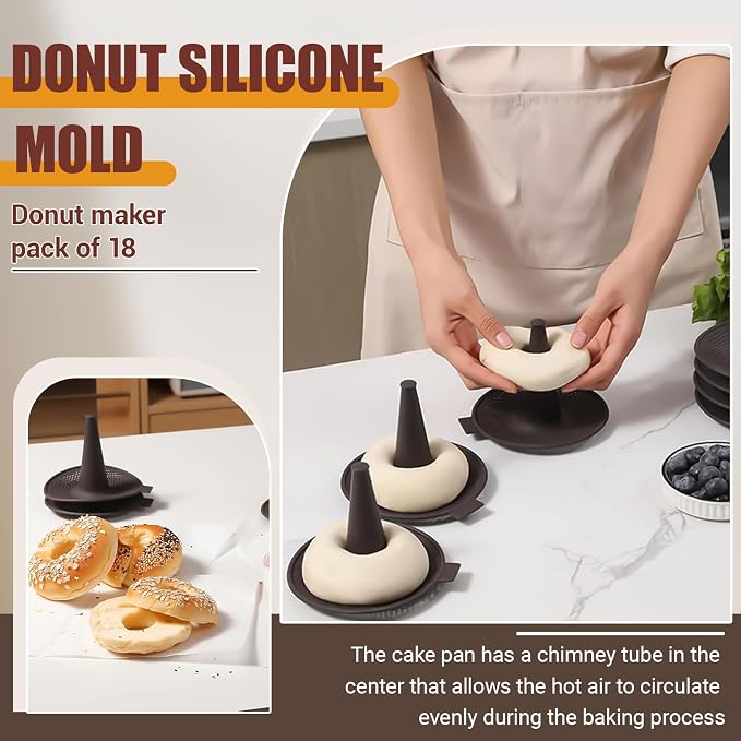Donut Pan For Baking, Brown Bagel Molds, Pastry Molds For Baking Bagel, Doughnut, Cakes - Send Goods From Local Warehouse (18 PC) - Image 5
