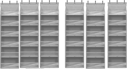 Over Door Organizer with 6 Extra Large Pockets 12 Side Pockets, Sturdy Closet Storage Rack, Hanging Storage Organizer with Clear Window for Shoes, Diaper, Bedroom, Bathroom, Grey, 6-Pack by Unknown