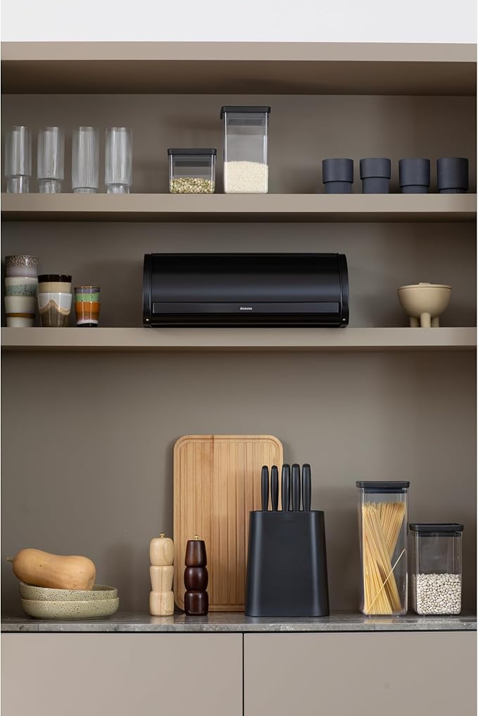 Brabantia Roll Top Bread Box | Large | Matt Black | Metal Front Opening Bread Store for Kitchen Countertop | Partly Flat Top for Extra Storage, Magnet Closing Lid | Fits 2 Loaves - Image 5