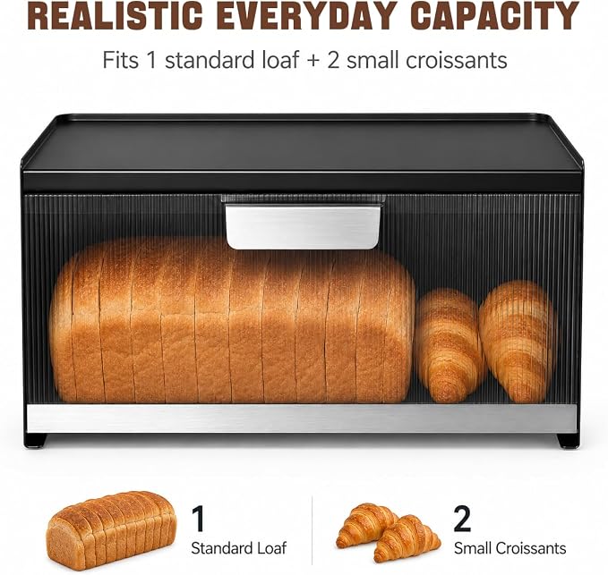 Metal Bread Box for Kitchen Countertop, 10 Qt Morden Small Breadbox | for Bread Storage, No Assembly Required, Easy Cleaning, Never Cracks, Black - Image 3