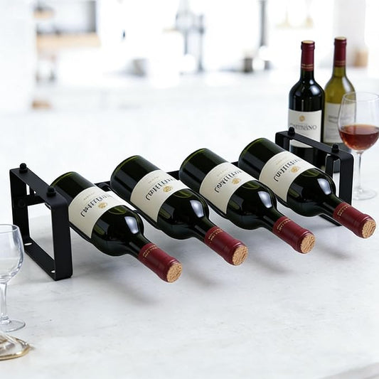 Wine Rack for Countertop – Stackable Freestanding Bottle Organizer for Kitchen, Pantry, Bar Cabinet & Small Spaces – Compact Metal Shelf & Modular Storage Stand (1-Tier) by HRUSGO