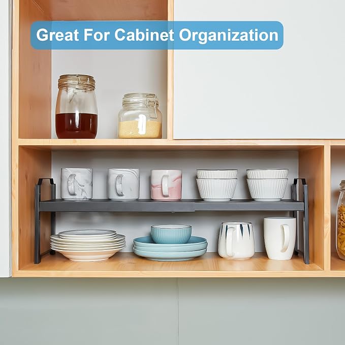 1 Pack Expandable Cabinet Countertop Shelves, Stackable Shelves Organizers For Kitchen Cabinet Countertop Storage, Adjustable Counter Cupboard Pantry Organizer Shelf Rack Stand, Length:25.5" - Image 6