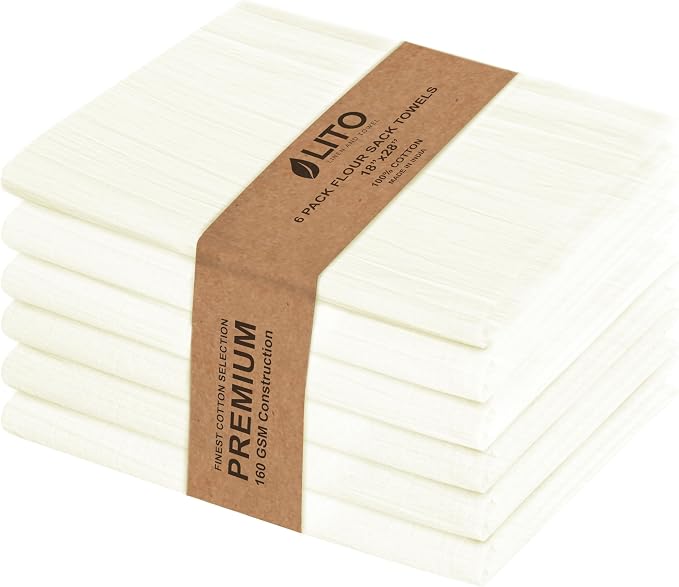 Flour Sack Towels | Tea Towel for Crafts| Kitchen Dish Cotton Blank Towel for Embroidery| Baking Bread Proofing Linen Cover| Thick Absorbent Quick Dry| 6 Pack 18"x 28" Natural by LITOLinenandTowel