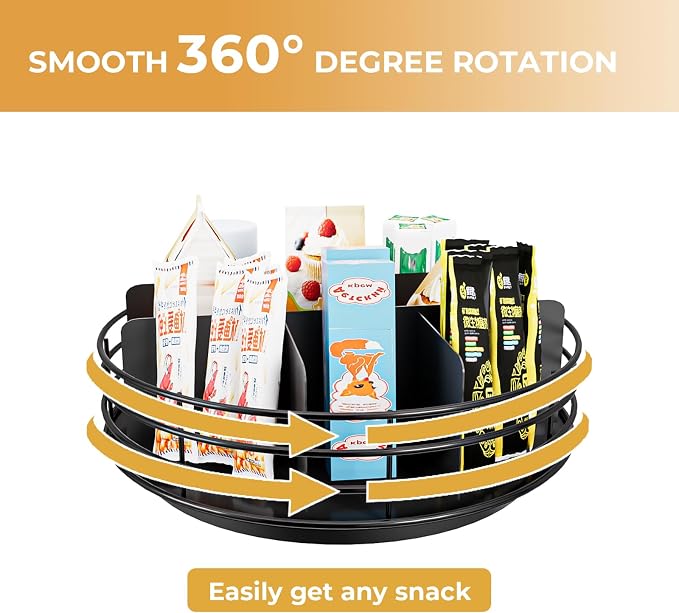 Snack Organizer - Versatile Snack Storage, Lazy Susan with Convenient Grab-and-Go Design, Metal Snack Holder for Home, Office, Breakroom, 11.85" L x 11.85" W x 4.17" H (Matte Black) - Image 6
