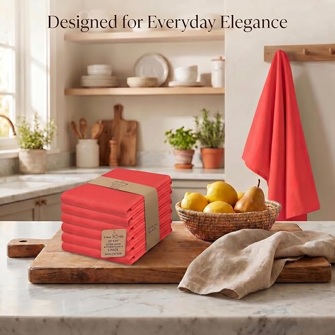Urban Villa Kitchen Towels Cotton Dish Towels 20”x30” (Set of 6) Red - Image 5