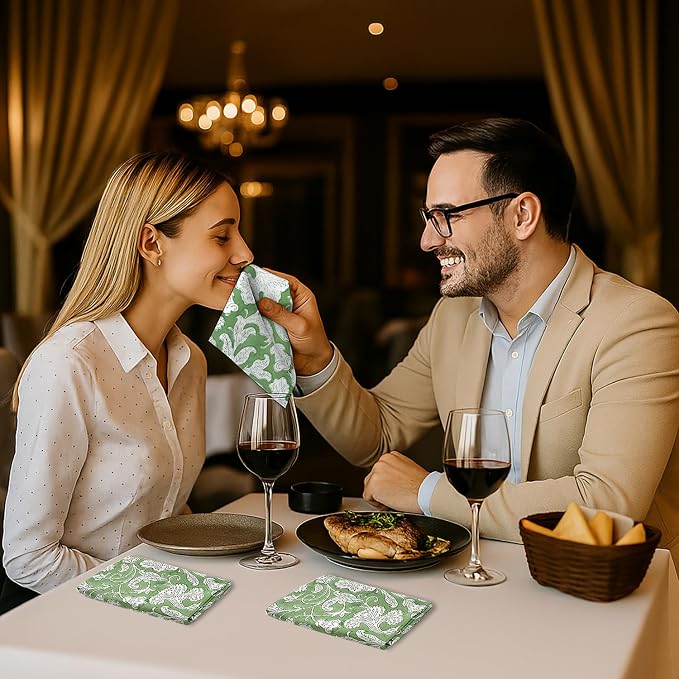 Sage Green Hand Block Print 100% Cotton Napkins 18" x 18" (Set of 4) Reuseable Kitchen Napkins Cloth Decor Dinner Party Wedding Cocktail Gift for Spring, Easter, Summer - Image 9