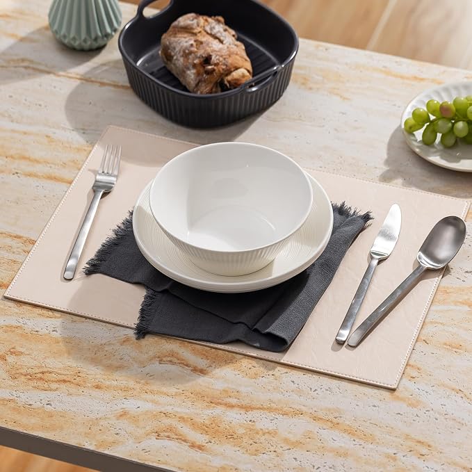 Baroyal Faux Leather Placemats Set of 12 Vinyl Washable Wipeable Table Mats for Kitchen Dining Table Heat Resistant Waterproof Modern Indoor/Outdoor Placemats Non-Slip Easy Clean Place Mats (Nude) - Image 5