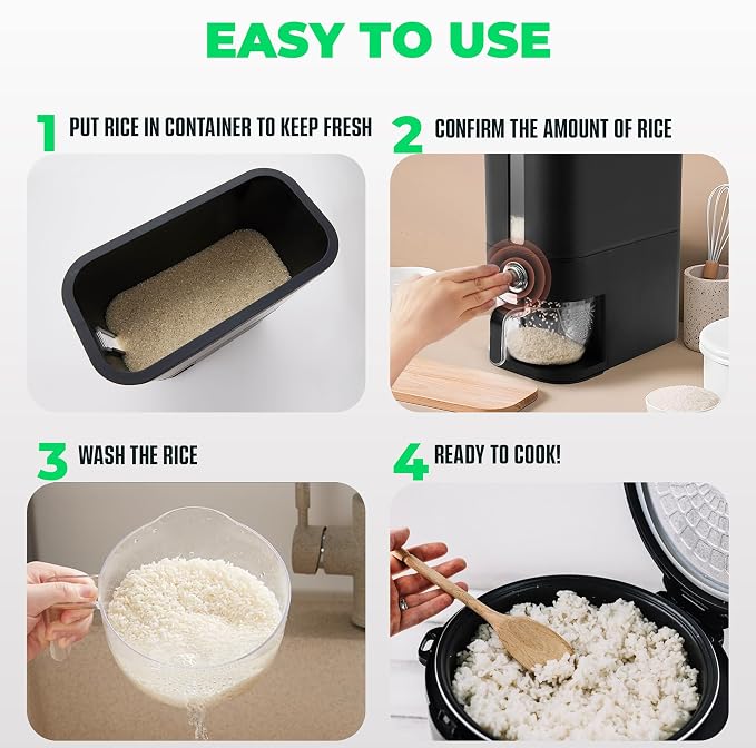 Rice Dispenser 25 lbs I Rice Storage Container 25 lbs with Sponge, Scoop & Measuring Cup I Airtight Rice Container with Lid I Best Food Dispenser Rice Bucket I Cereal Dispenser for Pantry - Image 7