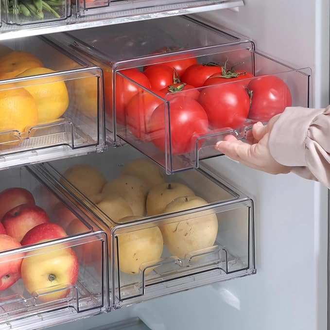 Taiuloo 2 Pack Stackable Refrigerator Organizer Bins with Pull-Out Drawer, Clear BPA-Free Food Storage Containers for Fridge Freezer, Kitchen Pantry Cabinet & Bathroom Vanity Organization by Taiuloo
