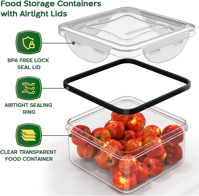 RockBerry 44 Pcs Food Storage Containers with Lids Airtight | Plastic Meal Prep Container for Pantry Kitchen Organization, Microwave,Dishwasher, Freezer Safe -100% Leak Proof - Image 5