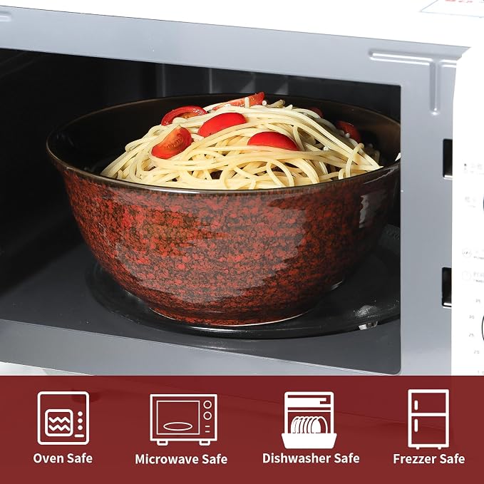 HASENSE Serving Bowls, 84 Ounce Ceramic Mixing Bowls Set of 2 for Kitchen, Large Salad Nesting Bowls for Cooking,Baking,Soup,Pasta,Fruit, Microwave & Dishwasher Safe(Red) - Image 4