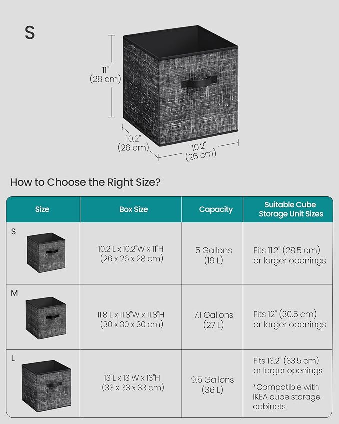 SONGMICS Storage Cubes, 10.2 x 10.2 x 11 Inches Non-Woven Fabric Bins with Double Handles, Set of 10, Closet Organizers for Shelves, Foldable, for Clothes, Classic Black UROB126B01 - Image 5