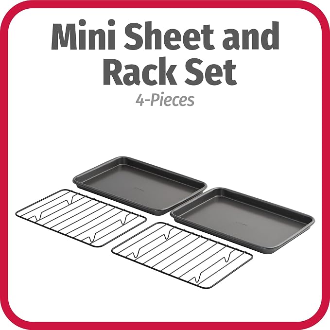 GoodCook Set of 2 Nonstick Steel 9" x 6" Toaster Oven Mini Baking Sheets with Racks, Gray - Image 2