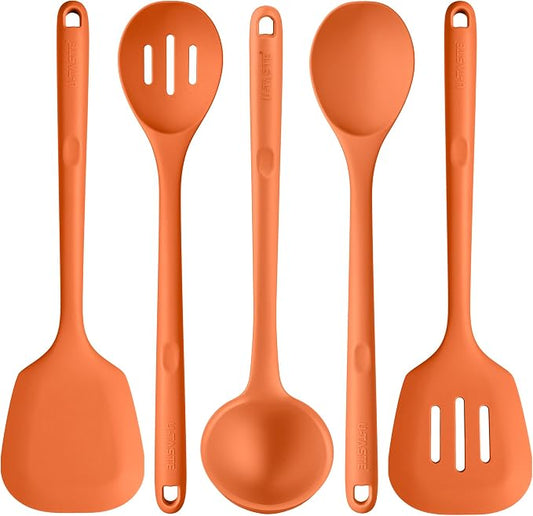 U-Taste Silicone Kitchen Cooking Utensil Set of 5, 13.6" Long, Orange | 600ºF Heat Resistant Food Grade Kitchen Tools&Gadgets, Extra Long Wide Spatula Turner Spoon Ladle for Serving Mixing Stirring by U-Taste