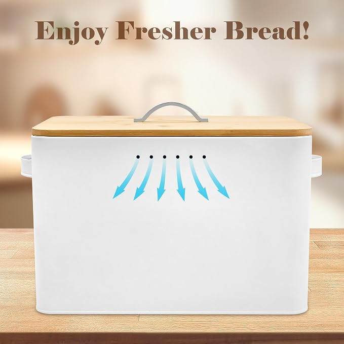 Jolitac Farmhouse Style Bread Box for Kitchen Countertop - Space-Saving Bread Storage Container with Wood Lid | Rustic Vintage Organizer for Small Kitchens & Countertop Gift (12.2”L x7.5”W x8”H) - Image 6