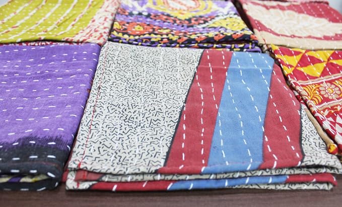 Mango Gifts Kantha Cloth Napkins Set of 12 – Handmade Cotton Reusable Dinner Napkins, 16x16 Inch, Assorted Boho Colors, Eco Friendly Table Linen for Weddings & Parties - Image 10