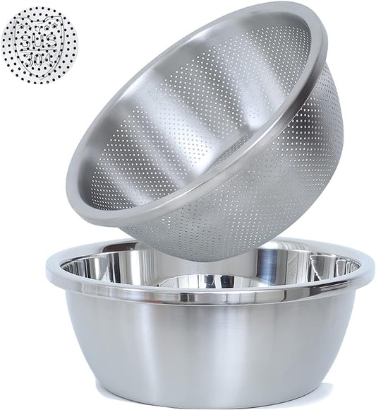 Paoli 304 Stainless Steel Fine Mesh Colander Set, 3.5QT Large Capacity Strainer with Mixing Bowl — Rinse Fruits, Veggies, Rice & Drain Pasta, Dishwasher Safe (2-Piece) by Paoli