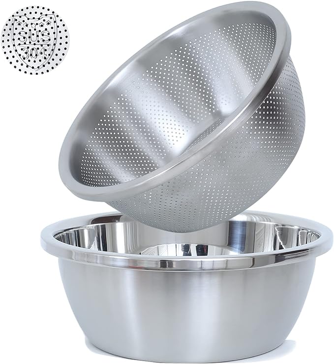 Paoli 304 Stainless Steel Fine Mesh Colander Set, 2QT Large Capacity Strainer with Mixing Bowl — Rinse Fruits, Veggies, Rice & Drain Pasta, Dishwasher Safe (2-Piece) by Paoli