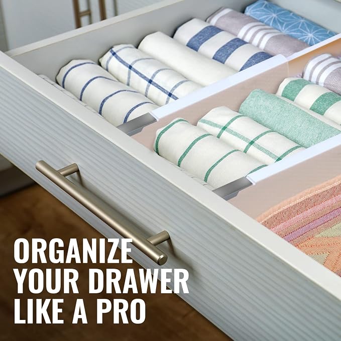 RAPTUROUS Adjustable Deep Drawer Divider – 6" Tall, Expandable 13-22", 8-Pack, Non-Slip Drawer Dividers for Clothes, Dresser, Kitchen & Office Organization (White) - Image 5