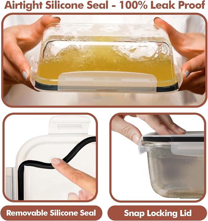 Razab 16 Pc (Set of 8) 30 Oz Glass Meal Prep Containers with Lids, Airtight Large Glass Food Storage Containers, Reusable Leak Proof BPA Free, Freezer to Oven and Dishwasher Safe - Image 4