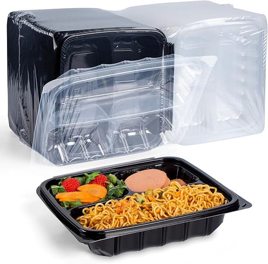YANGRUI 45-Pack 38 oz 9.5" Meal Prep Container, Shrink-Wrapped No Pre-Wash | 3-Compartment, Anti-Fog Lid, Leakproof BPA-Free PP, Microwave/Freezer Safe for Salad Production, Catering & Grab-and-Go Meals by YANGRUI