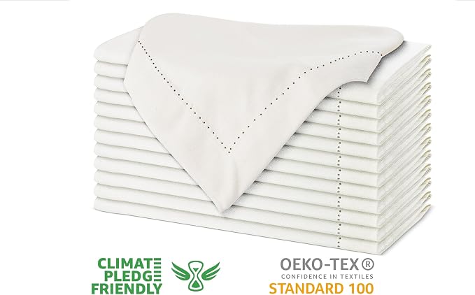 Urban Villa Hemstitch Cloth Dinner Napkins Cotton 20”x20” (Set of 6)- Ivory - Image 3