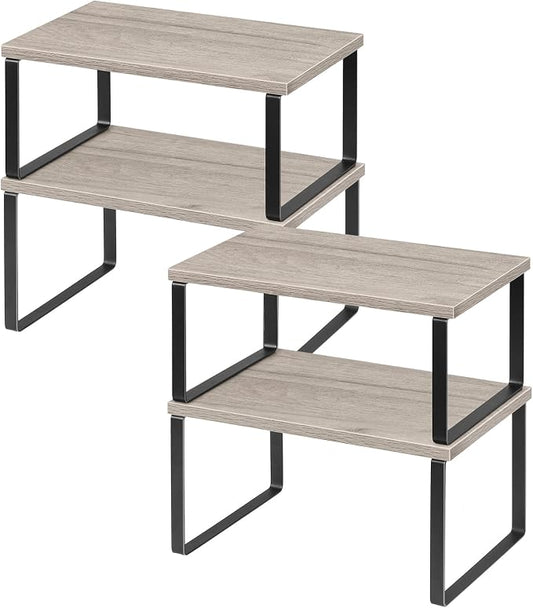 NEX Kitchen Cabinet and Counter Shelf Organizer, Shelf Riser for Pantry Countertop Cupboard Desk Top, Stackable & Expandable, Set of 4, Black and Greige | Stackable & Expandable Spice Rack, Space-Saving Pantry Organizers Bathroom Countertop Storage, Bl... by NEX