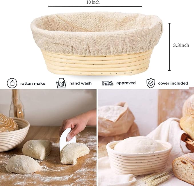 Banneton Bread Proofing Basket 2 Pack 10 In Oval Sourdough Proofing Basket | Sourdough Bread Baking Supplies for Making Baking Fermentation Food Storage Tools - Image 2