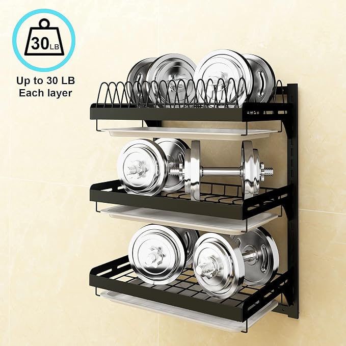 Wall Mounted Stainless Steel Dish Drying Rack Fruit Vegetable Storage Basket with Drainboard and Hanging Chopsticks Cage Knife Holder Kitchen Supplies Shelf Utensils Organizer (3-Tier) - Image 4