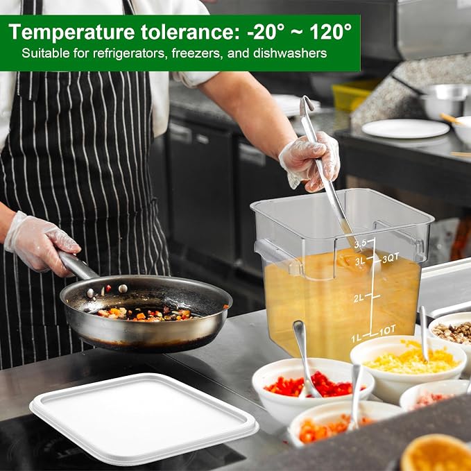 FoldTier 2 Pieces Square Food Storage Containers Polycarbonate Clear food Container with Lid Commercial Storage with Graduations for Commercial Kitchen Dough Marinating Meat (White,2 Qt,4 Qt) - Image 4