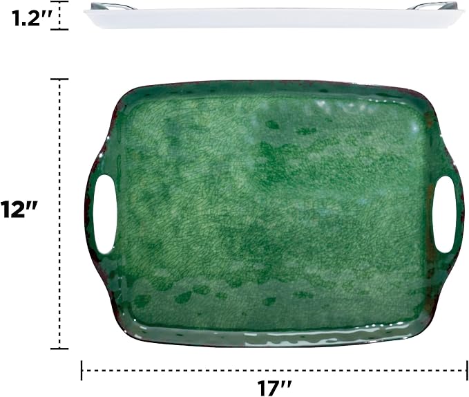 TP Melamine Serving Trays with Handles, 17” x 12”, Set of 2, Retro Green | Rectangular Trays, Serving Platters for Food and Meat, Dishwasher Safe, Lightweight, Break-resistant - Image 4