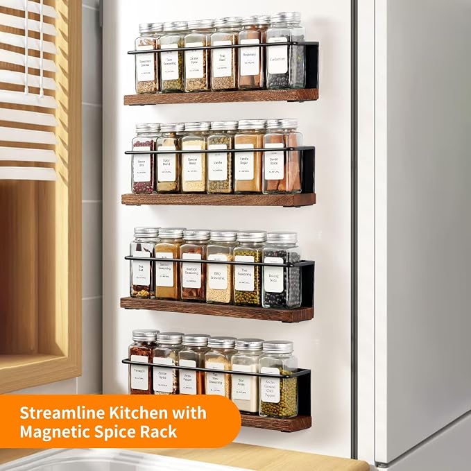 Magnetic Spice Rack Organizer with 12 Jars, 216 Labels, 1 Steel Funnel for Refrigerator，Microwave Oven - Full Set of Seasoning Organizer, Kitchen Gadgets - Image 7