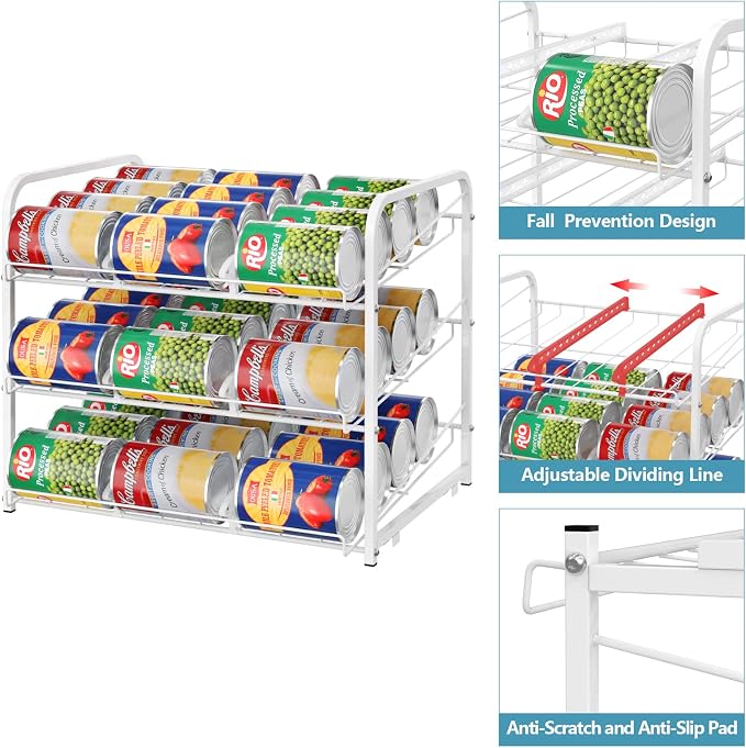 BTY Can Organizer for Pantry Stackable Can Rack Organizer 2 Pack Stacking Can Storage Dispensers 3 Tier Small Space Holds up to 36 Cans for Pantry, Kitchen, Cabinet White - Image 3