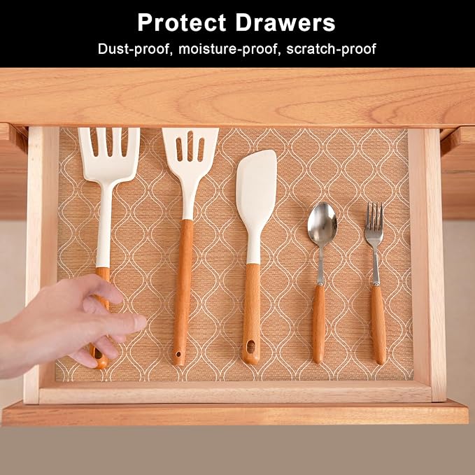 Cooyes Shelf Paper for Kitchen Cabinets Non Adhesive, Waterproof & Oil-Proof Kitchen Drawer Liner for Refrigerator Drawer Fridge Cupboard (23.6 Inch W x 354 Inch L) - Image 2
