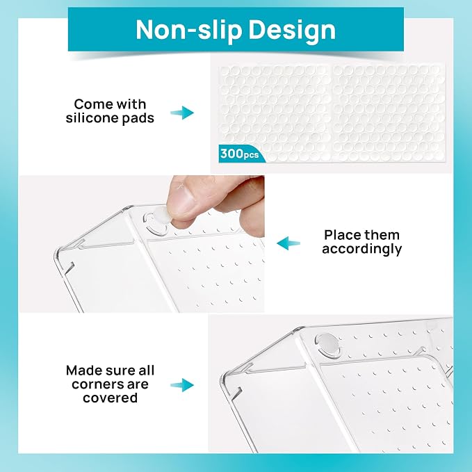 Vtopmart 66 PCS Clear Plastic Drawer Organizers Set, Vanity Organizer Trays | 4-Size Versatile Makeup Organizer, Non-Slip Storage Containers for Makeup, Jewelries, Bedroom，Kitchen Utensils and Office - Image 7