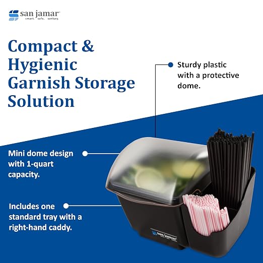 San Jamar BD2002CAR Mini Dome Garnish Center with Chillable Tray and Right Hand Caddy (1-Quart, Black, NSF) - Image 3
