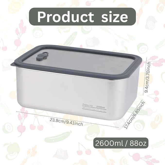Stainless Steel Food Storage Container-2600ml Leakproof, Airtight Stainless-Steel Bowl with Lid, Freezer/Dishwasher/Microwave Safe Container, Durable & Stackable Stainless Steel Container with Lid - Image 2