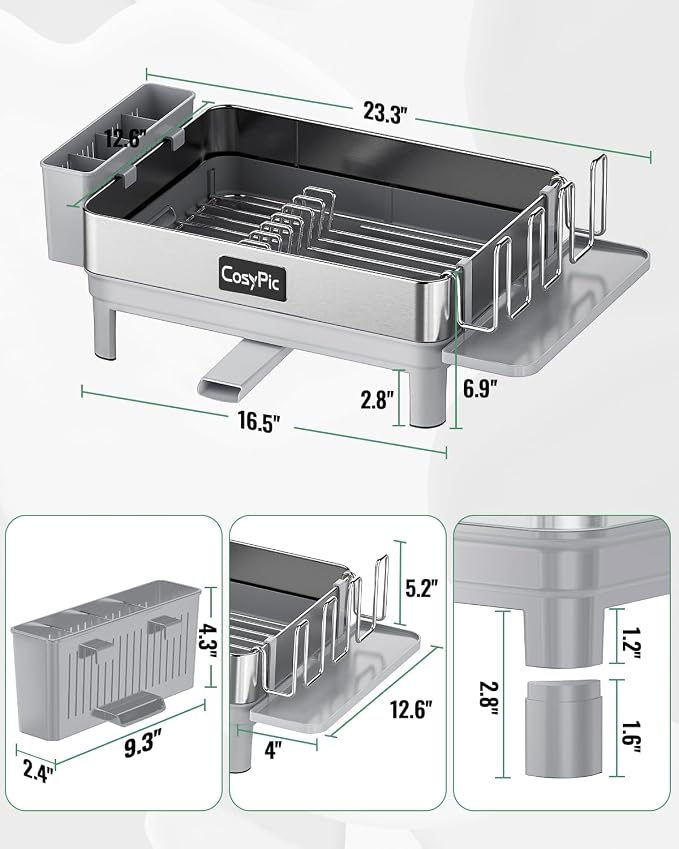 Dish Racks, Thicker Premium 304 Stainless Steel Dish Drying Rack for Kitchen Counter, Automatic Drainage Spout, Dish Drainer & Drainboard Set with Utensil Holder and Cup Holder, Grey - Image 7