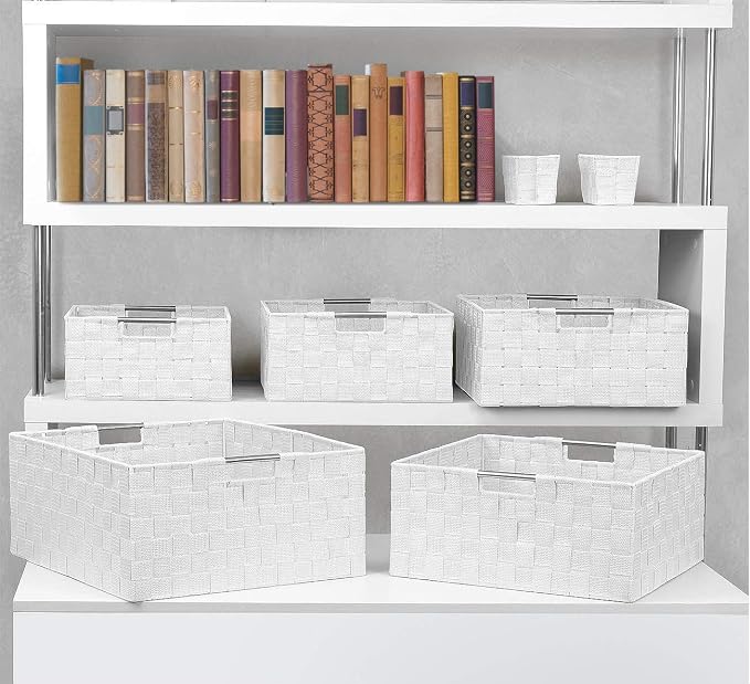 Sorbus Storage Baskets for Organizing (Set of 7), Mesh Hand-Woven Design, Linen Closet Organizers and Storage, Organizer Storage Baskets for Shelves, Variety Pack Organizers and Storage (White) - Image 5